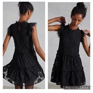 Anthropologie Blue Tassel Black Lace dress